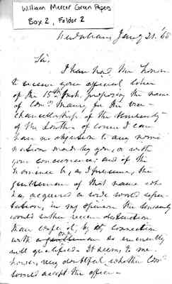 William Mercer Green Papers Box 2 Folder 2 Jan.-Feb. 1868 Document 10