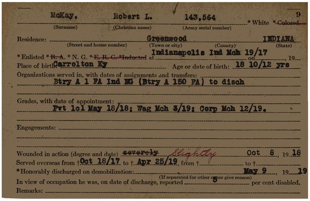 Indiana WWI Service Record Cards, Army and Marine Last Names "MAC - MCK"