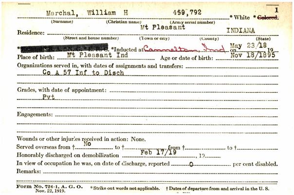 Indiana WWI Service Record Cards, Army and Marine Last Names "MARA - MARS"