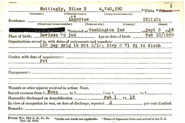 Indiana WWI Service Record Cards, Army and Marine Last Names "MAT - MAZ"