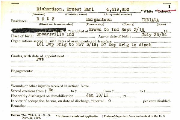 Indiana WWI Service Record Cards, Army and Marine Last Names "RIC - RIE"