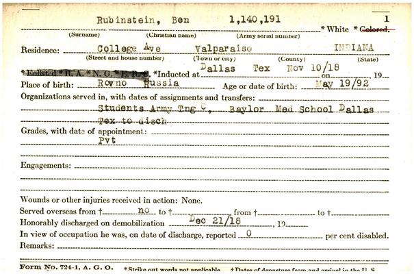 Indiana WWI Service Record Cards, Army and Marine Last Names "ROY - RUR"