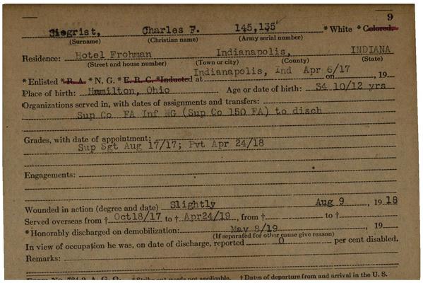 Indiana WWI Service Record Cards, Army and Marine Last Names "SIE - SIZ"