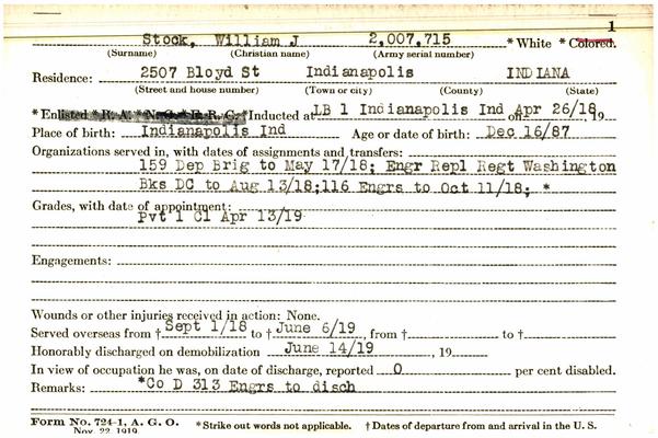 Indiana WWI Service Record Cards, Army and Marine Last Names "STO - STR"