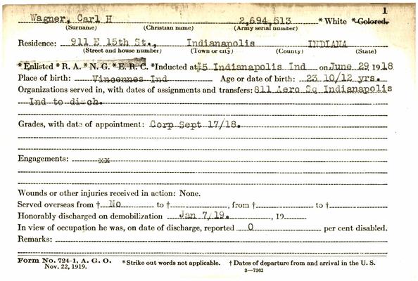 Indiana WWI Service Record Cards, Army and Marine Last Names "WAC - WALL"