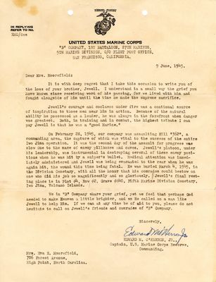 Letter from Capt. E. M. O'Herron to Eva S. Moorefield, Jun. 9, 1945