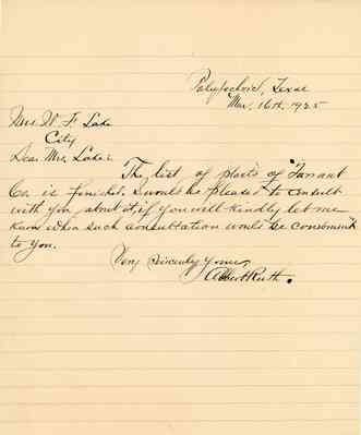 Letter from Albert Ruth to Mary Daggett Lake:  March 16, 1925