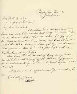 Letter from Albert Ruth to Mary Daggett Lake:  July 2, 1925