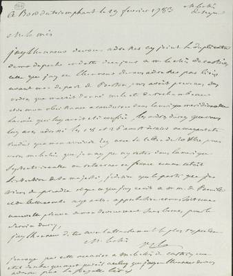 No. 154: Brouillon lettre B de V au Mis de Ségur - Arrivée de l'armée en Amérique du sud - 1783/02/19