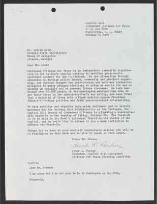To Julian Bond from Frank Parker, 6 Oct 1967, with Bond's draft response