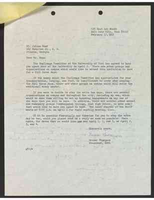 To Julian Bond from Grover Thompson, 17 February 1968, with Bond's draft response