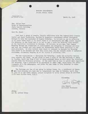 To Julian Bond from John Howett, 25 Mar 1968, with Bond's draft response