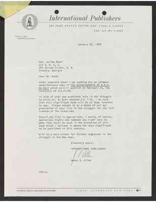To Julian Bond from James Allen, 26 Jan 1968, with Bond's draft response