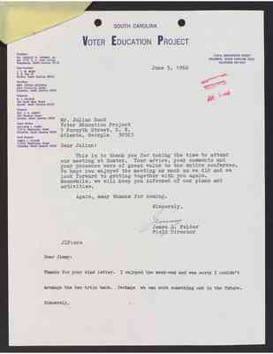 To Julian Bond from James Felder, 5 June 1968, with Bond's draft response