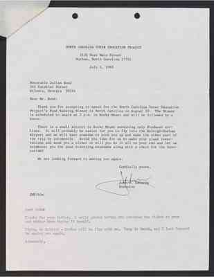To Julian Bond from John Edwards, 2 July 1968, with Bond's draft response