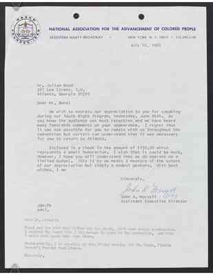 To Julian Bond from John Morsell, 10 July 1968, with Bond's draft response