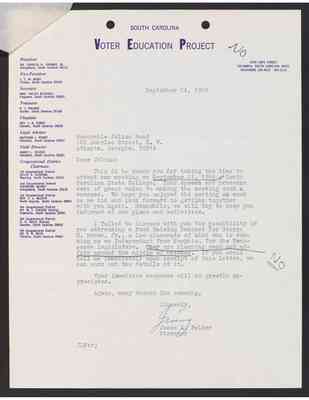 To Julian Bond from James Felder, 24 Sept 1968, with Bond's draft response