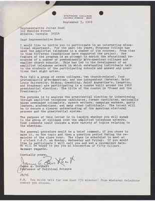 To Julian Bond from James Burkhart, 3 Sept 1968, with Bond's draft response
