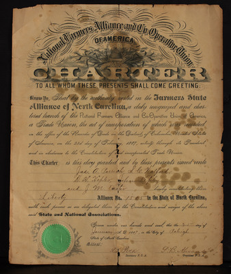 Charter of Liberty Farmers' Alliance No. 1505, Jan. 25, 1889