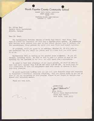 To Julian Bond from Joe Hauer, 6 Oct 1968, with Bond's draft response