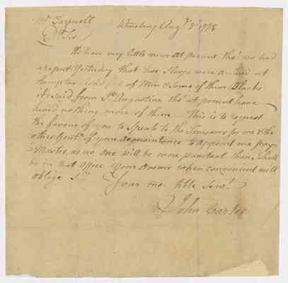 Letter of John Carter, Williamsburg, to John Tazewell, 1775 Aug. 2.