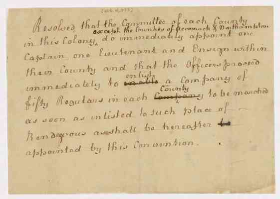 Resolution for raising a company of regulars in each county, 1775 Aug. 4.