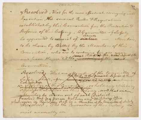 Resolution for the establishment of a Committee of Safety, 1775 Aug. 16.