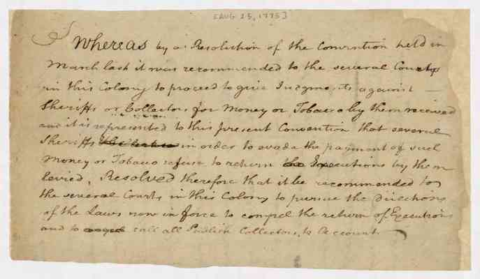 Resolution regarding refusal of sheriffs to return executions, 1775 Aug. 25.