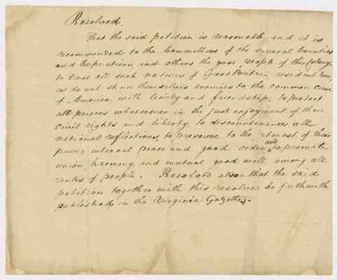 Resolutions regarding treatment of natives of Great Britain, 1775 Aug. 25.