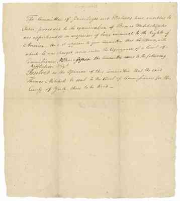 Report of the Committee of Privileges and Elections regarding Thomas Mitchell, 1776 June 1.