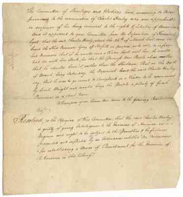 Report of the Committee of Privileges and Elections regarding Charles Henley, 1776 June 17.