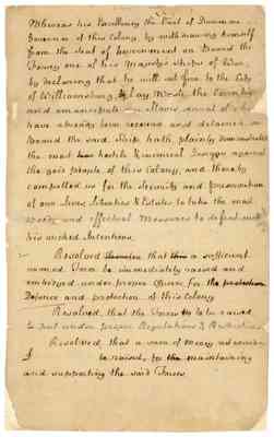 Resolution for raising and embodying an armed force, 1775 July 19.