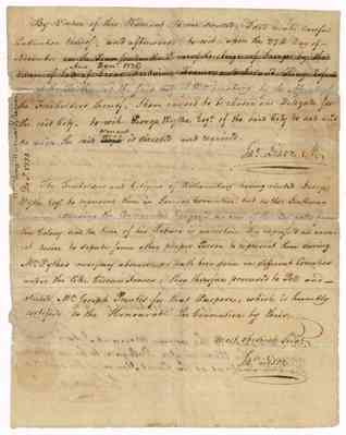Warrant for election of Williamsburg delegate, 1775 Nov. 15.