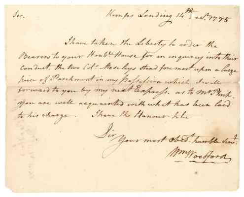 Letter of William Woodford, 1775 Dec. 14 (laid before the Convention on 1775 Dec. 19).