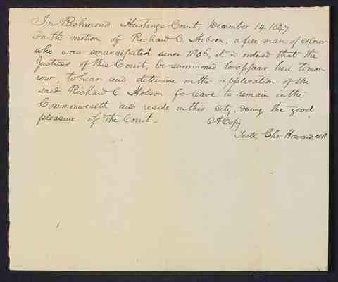 Hobson, Richard C. : Petition to Remain in the Commonwealth, Richmond City