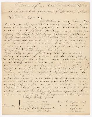 Petition from Leonard Worcester, Henry Shedd, Charles Dexter Cleveland, and Nathaniel Folsom to the Dartmouth College Faculty, 25 September 1824