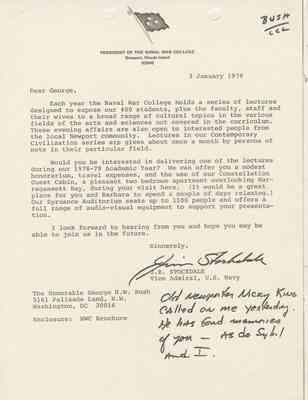 Letter to George H.W. Bush from James B. Stockdale, 1978 Jan 3
