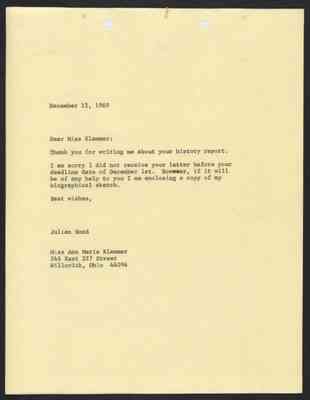 From Julian Bond to Ann Marie Klammer, 12 Dec 1969