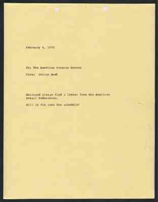From Julian Bond to American Program Bureau, 4 Feb 1970
