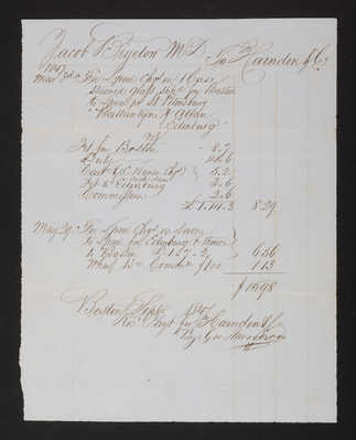 1847-04 Bigelow Chapel Stained Glass: Harnden Co. to Jacob Bigelow_Shipping Invoice (page 1)