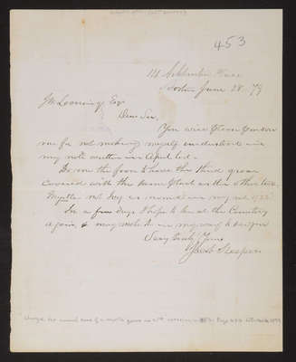 1879-06-28 Letter: Jacob Sleeper to J. W. Lovering, "myrtle $25.00 grave," 2014.020.003-009