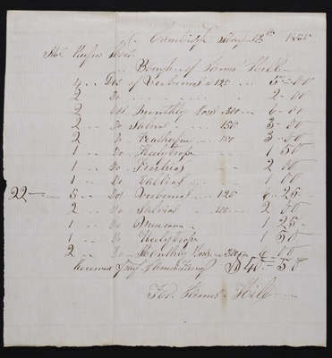 Horticulture Invoice: James Hill, 1855 (recto)