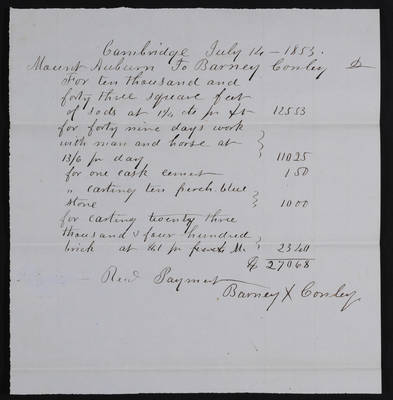 Horticulture Invoice: Barney Conley, 1853 July 14 (recto)