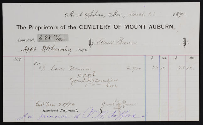 1874-03-23 Horticulture Invoice: James Brown, 2021.005.053      