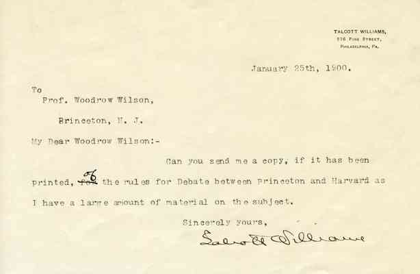 Talcott Williams to Woodrow Wilson