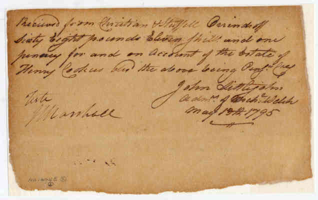 Receipt signed by John Littlejohn and J. Marshall
