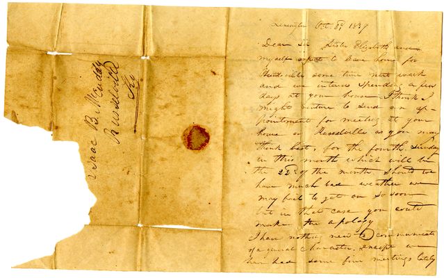 L I Fleming letter to Isaac B McCuddy, 3 October 1837