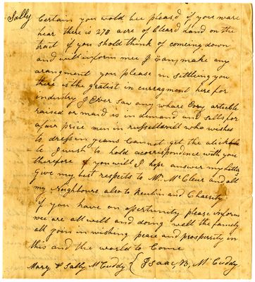 Isaac B McCuddy letter to Mary and Sally McCuddy, 30 October 1829