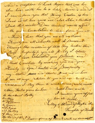 Sally McCuddy Stayton letter to William McCuddy, 12 March 1810