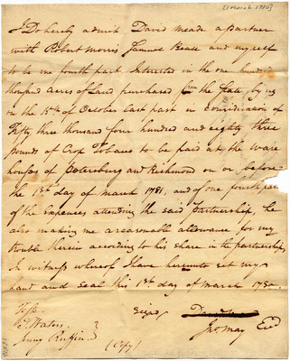 Agreement between David Meade and John May, 1 March 1780